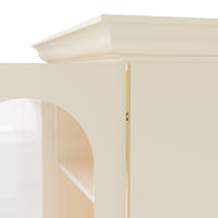 37" Modern Beige Display Cabinet with Arched Glass Doors, LED Lighting and 3 Drawers