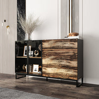 63" Modern Black & Brown Sideboard Buffet Cabinet with LED Lights & 4 Drawers
