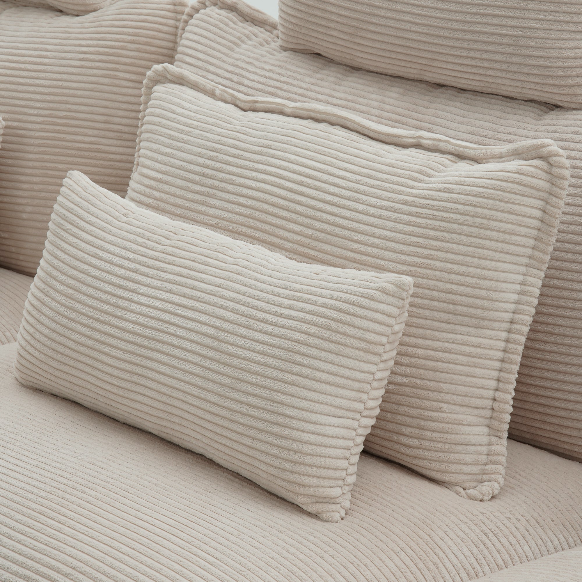 112" L-Shaped Modular Sectional Sofa with Ottoman, Corduroy Cloud Couches with Memory Foam and Pillows Sets, Upholstered 3-Seater Sofa for Living Room