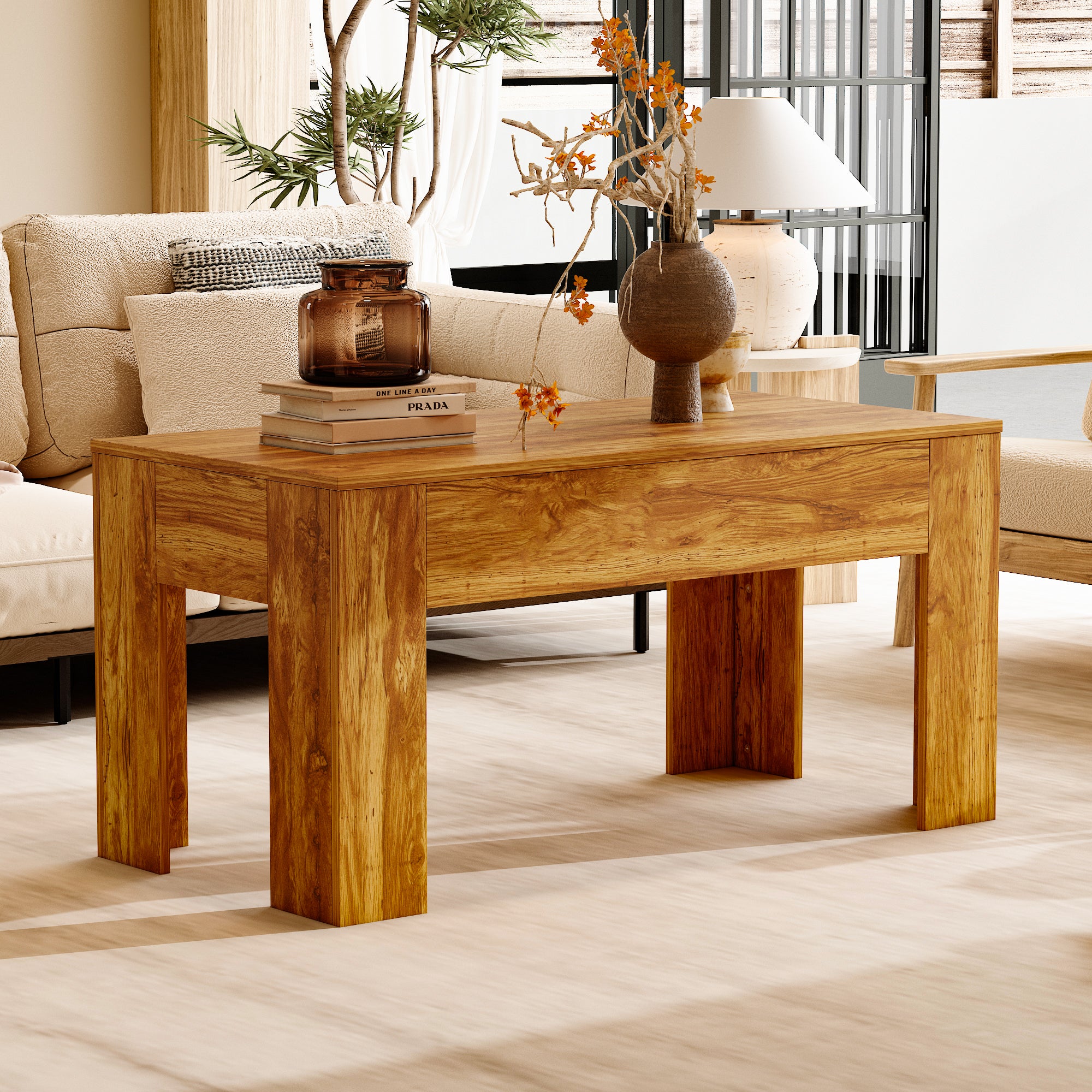 39.4'' W Coffee Table With 4 Hidden Compartments