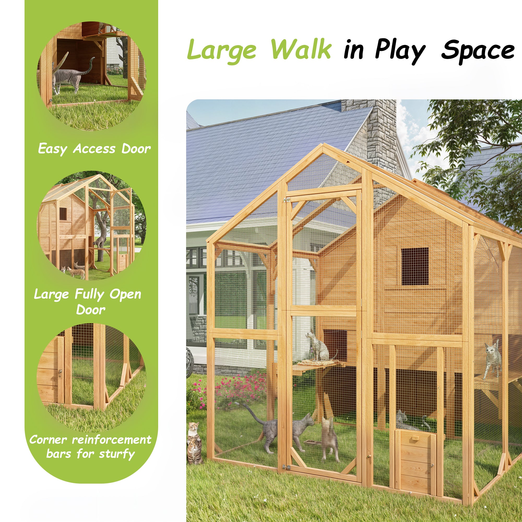 Large Outdoor Cat Enclosure with Cover and Multi-Level Design