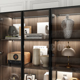 78.7 inch Modern Brown Display Case with LED Lights & 4 Tempered Glass Doors