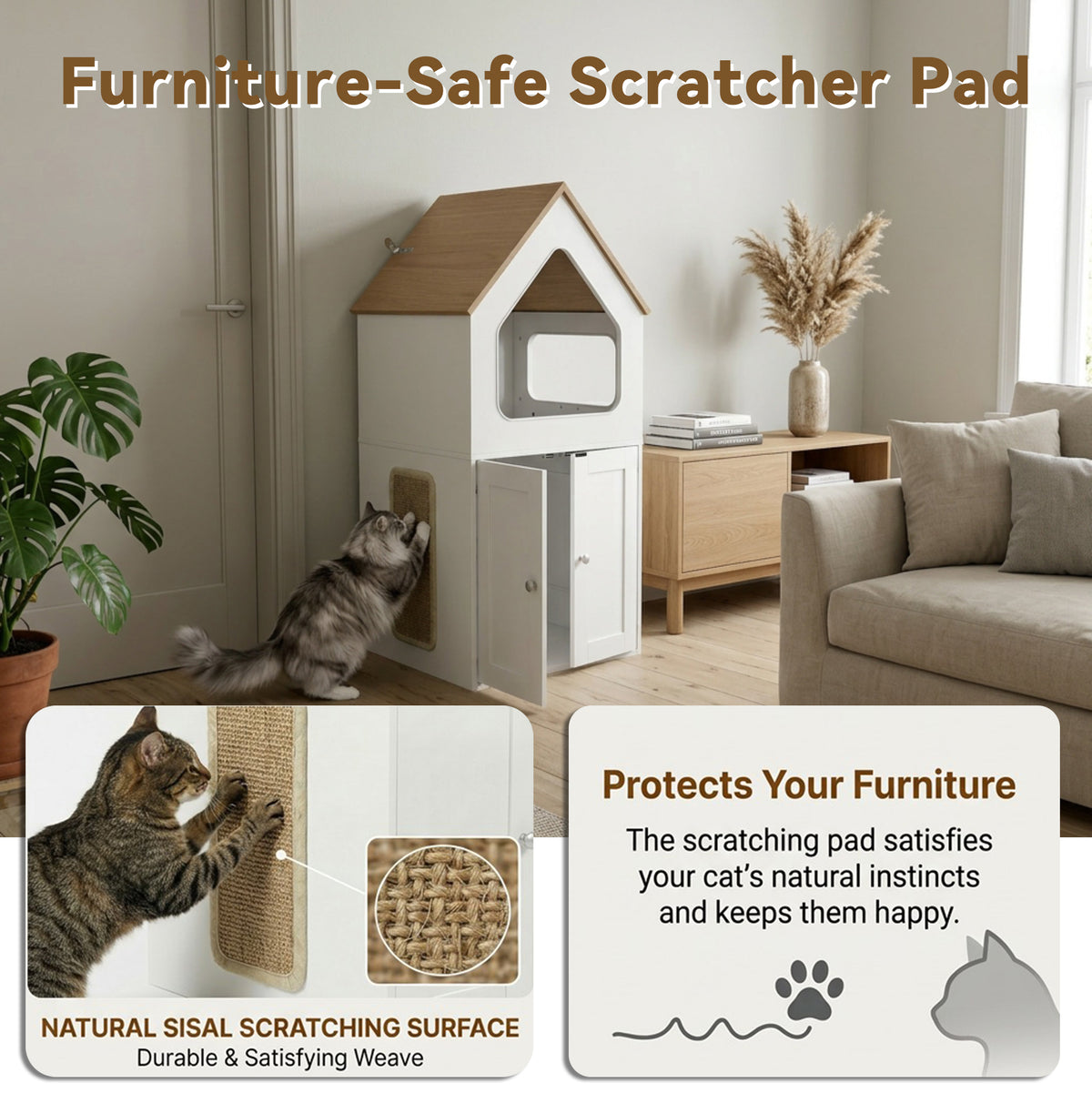 Rooftop Shaped Cat Condo with Litter Enclosure