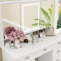 43.3" Modern Minimalist White Makeup Dressing Table with Drawers And Lamp