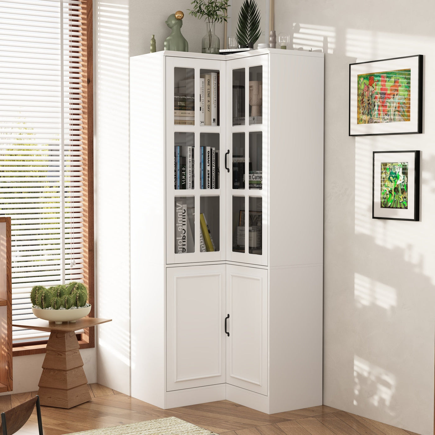 31.5" Modern White Wide Corner Home Office Cabinet