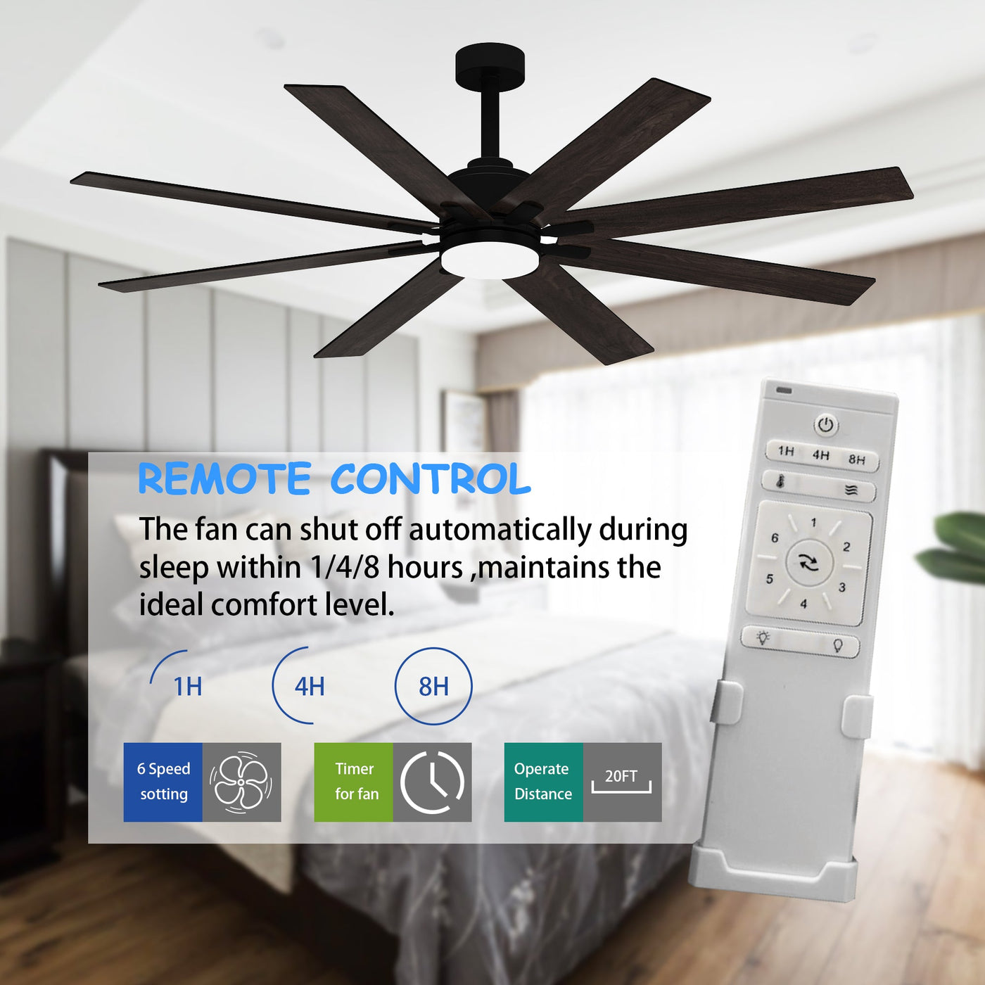 31" Modern Dark Brown Ceiling Fan with Dual-Tone Blades and 3-Color LED Light