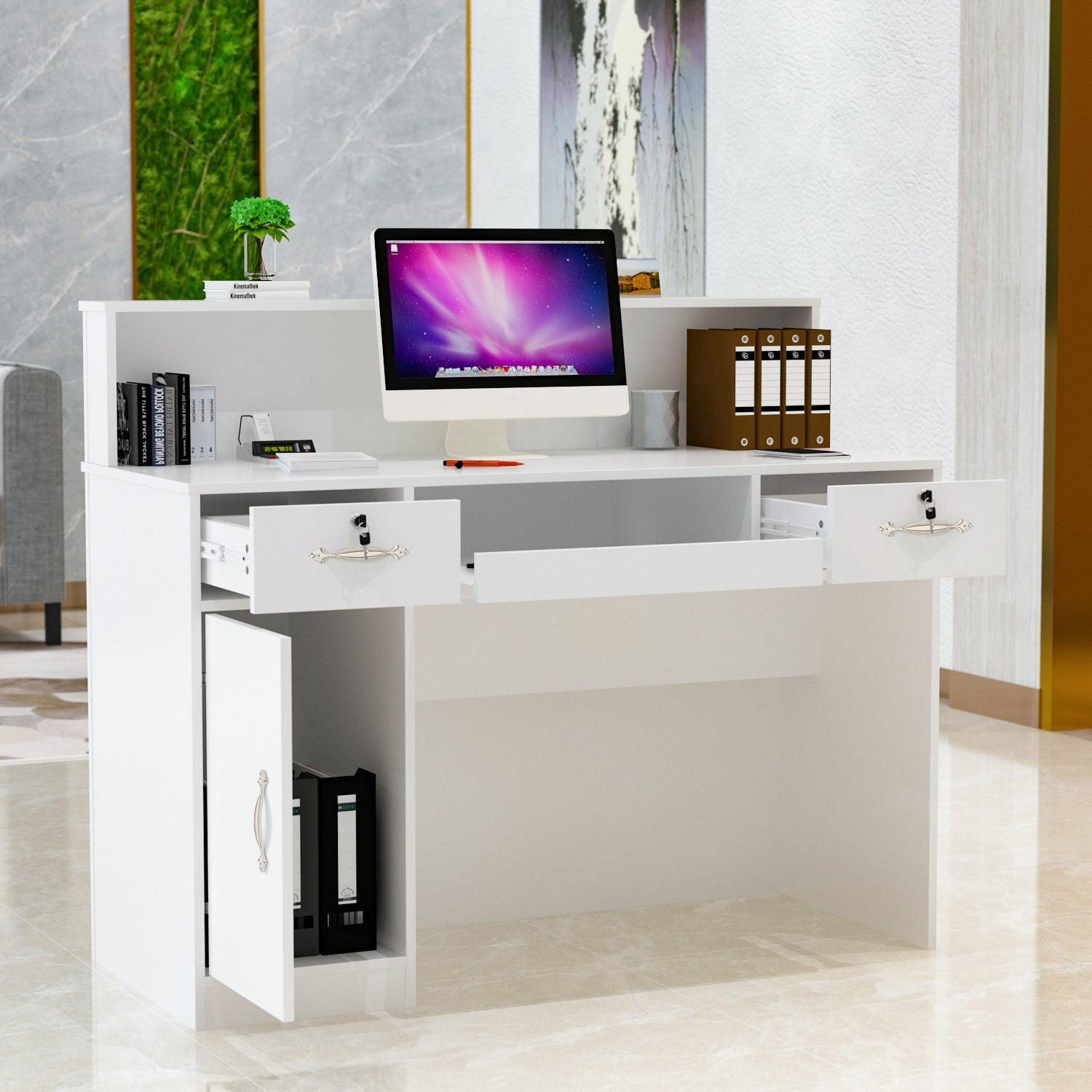 Modern Reception Desk Counter Desk with LED Lighting for Hall Entrance