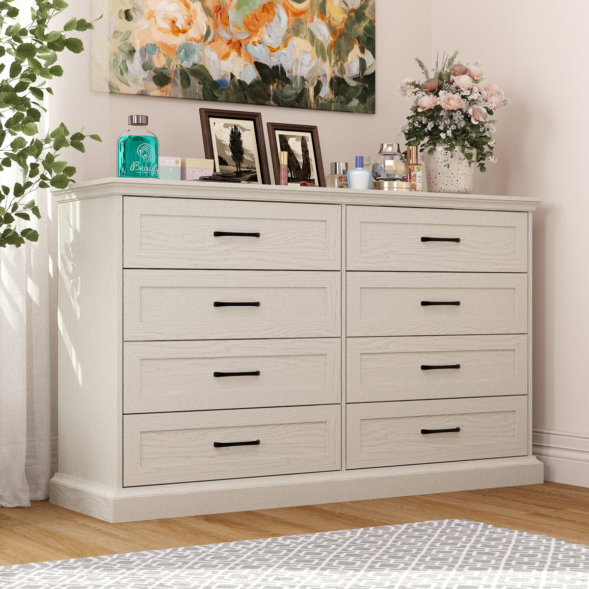 54.6" Rustic Wood Dresser with 8 Drawers