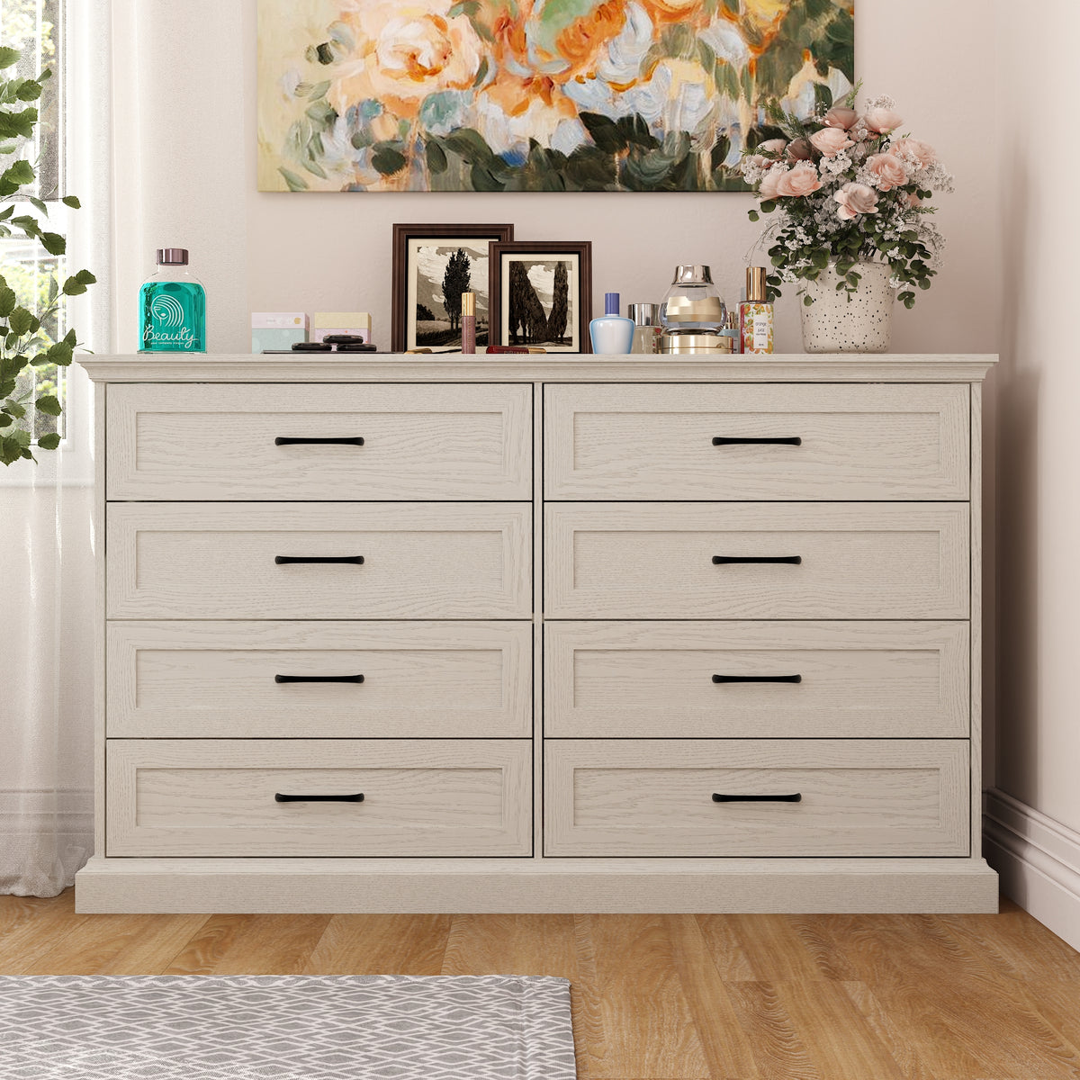 54.6" Rustic Wood Dresser with 8 Drawers