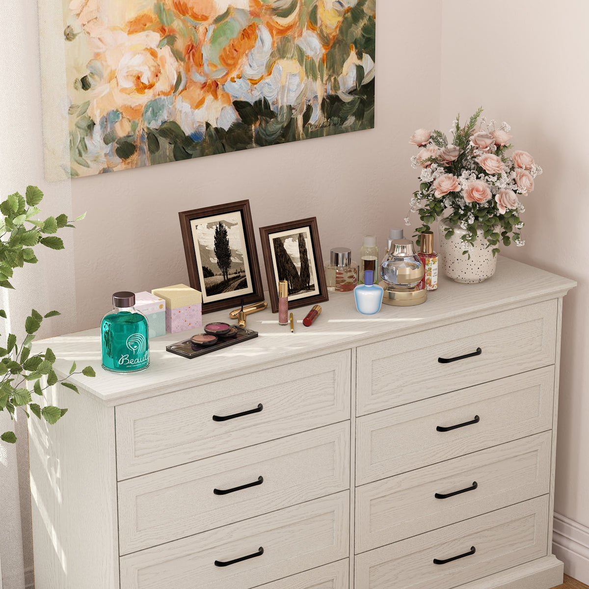54.6" Rustic Wood Dresser with 8 Drawers