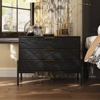 31.5" Modern Black 3-Drawer Nightstand with Metal Legs