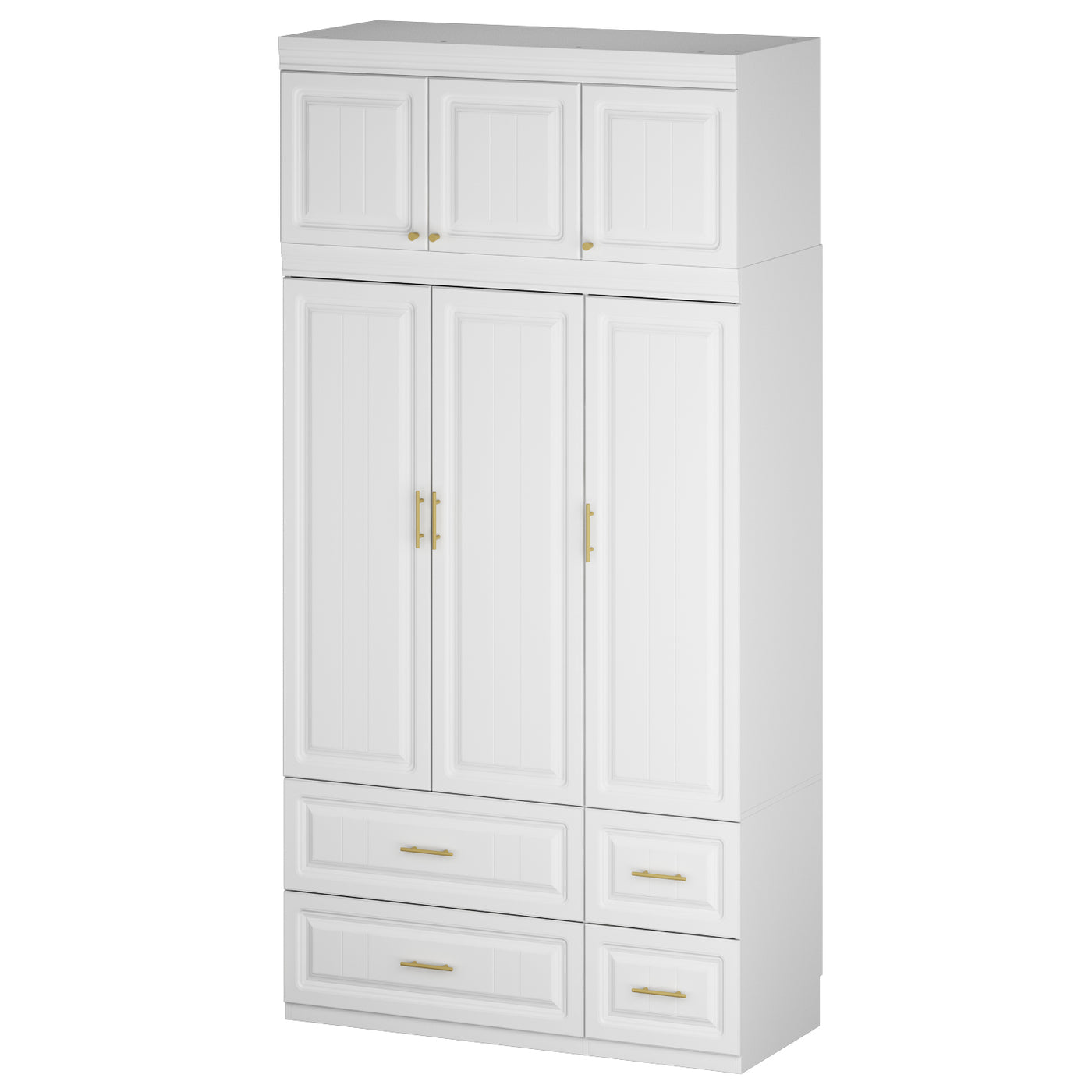 47.2" Modern 3-Door Wardrobe with Top Cabinet, Aluminum Hanging Rod and 4 Drawers
