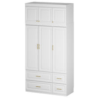 47.2" Modern 3-Door Wardrobe with Top Cabinet, Aluminum Hanging Rod and 4 Drawers