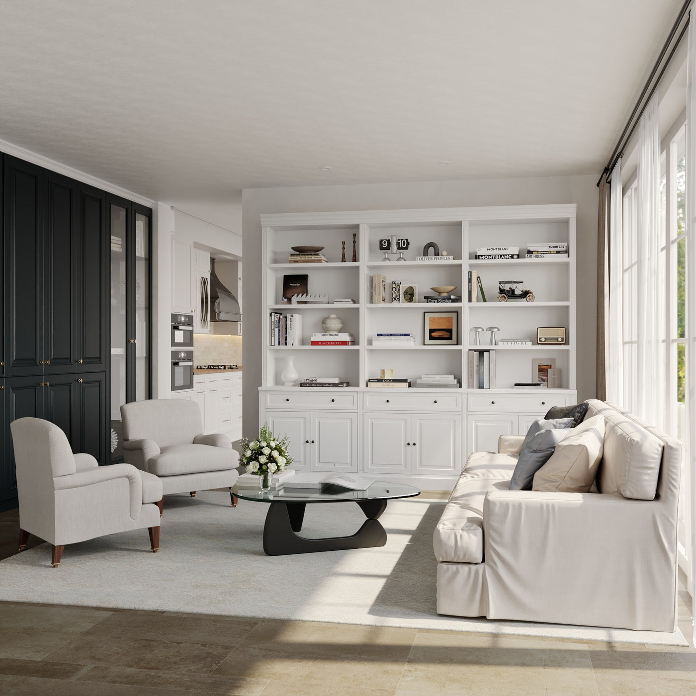 102.4" White 6‑Tier Open Bookcase Storage Cabinet with 3 Drawers & 6 Closed Base Doors
