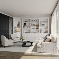 102.4" White 6‑Tier Open Bookcase Storage Cabinet with 3 Drawers & 6 Closed Base Doors