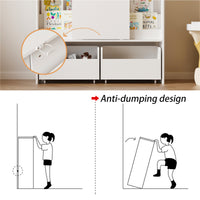 39.4" Modern White Kids Bookcase with Magnetic Whiteboard Doors