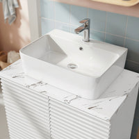 31.3" White Engineered Wood Bathroom Vanity with Louvered Doors, Solid Wood Legs & Cultured Stone Vessel Sink