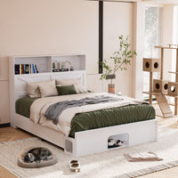 80.7" Modern Beige Storage Bed with USB Port and Light Strip