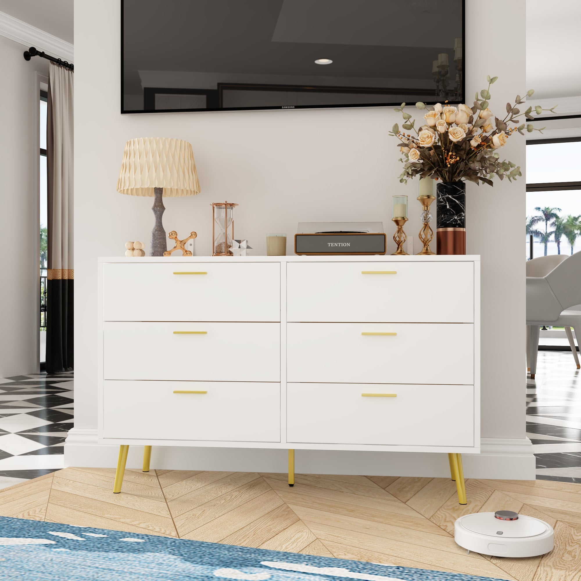 Modern Sideboard Double Dresser with 6 Drawers