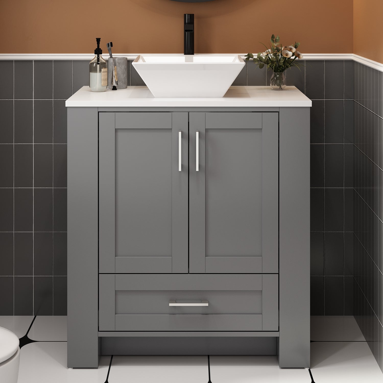 29.9'' Free Standing Single Bathroom Vanity with Ceramic Top