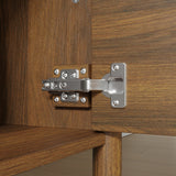 70.9 in. Modern Walnut TV Stand with Sliding Doors and Open Shelf