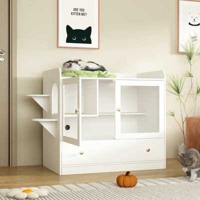 40" Modern Chic White Wood Litter Box Enclosure