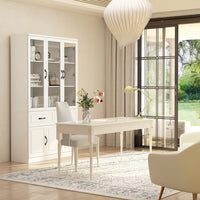 Vila 47" Classic White Display Cabinet & Bookcase with 2 Drawers and Glass Doors