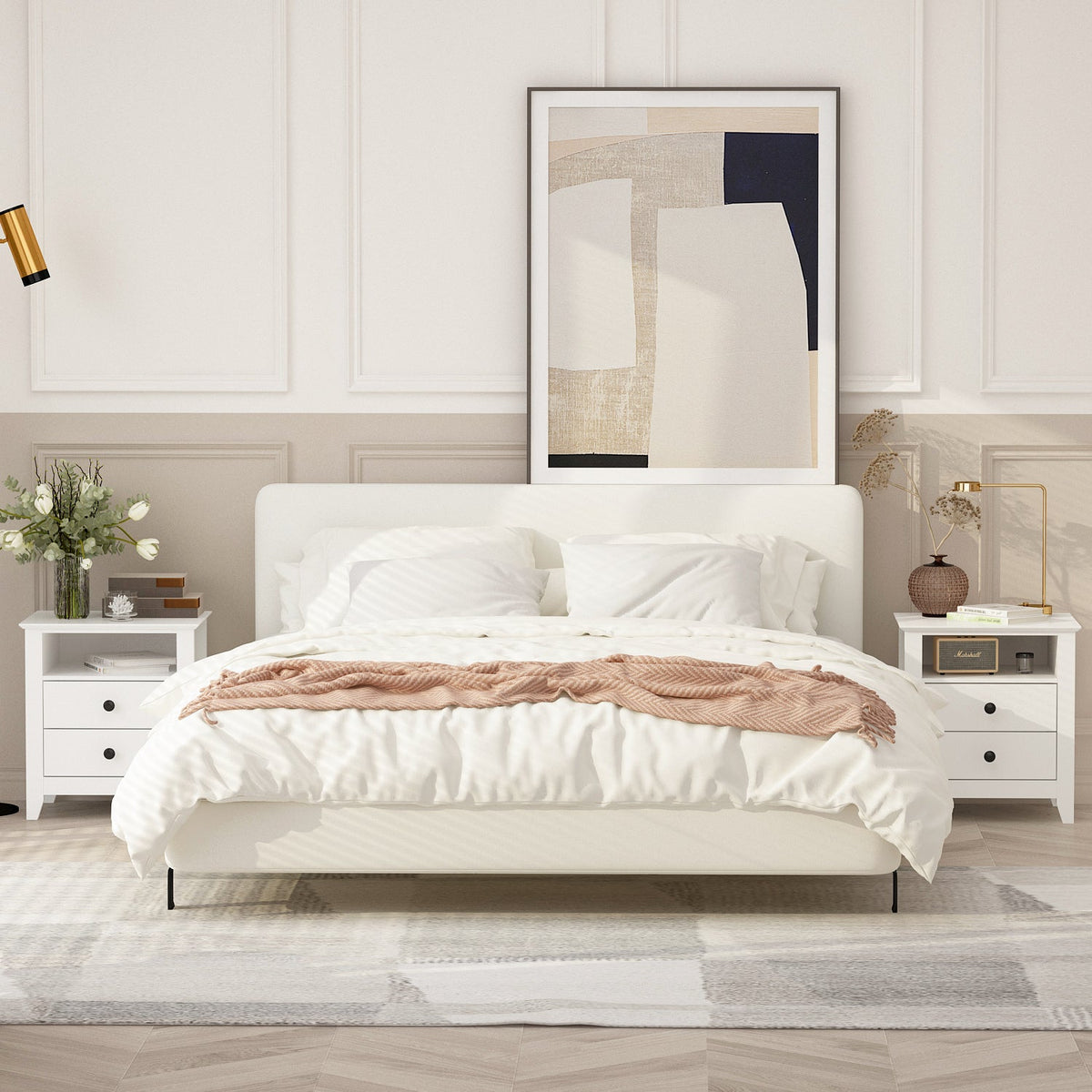 End Table Side Table with 2 Drawers & Shelf Bedside Table Nightstand with Wooden Legs