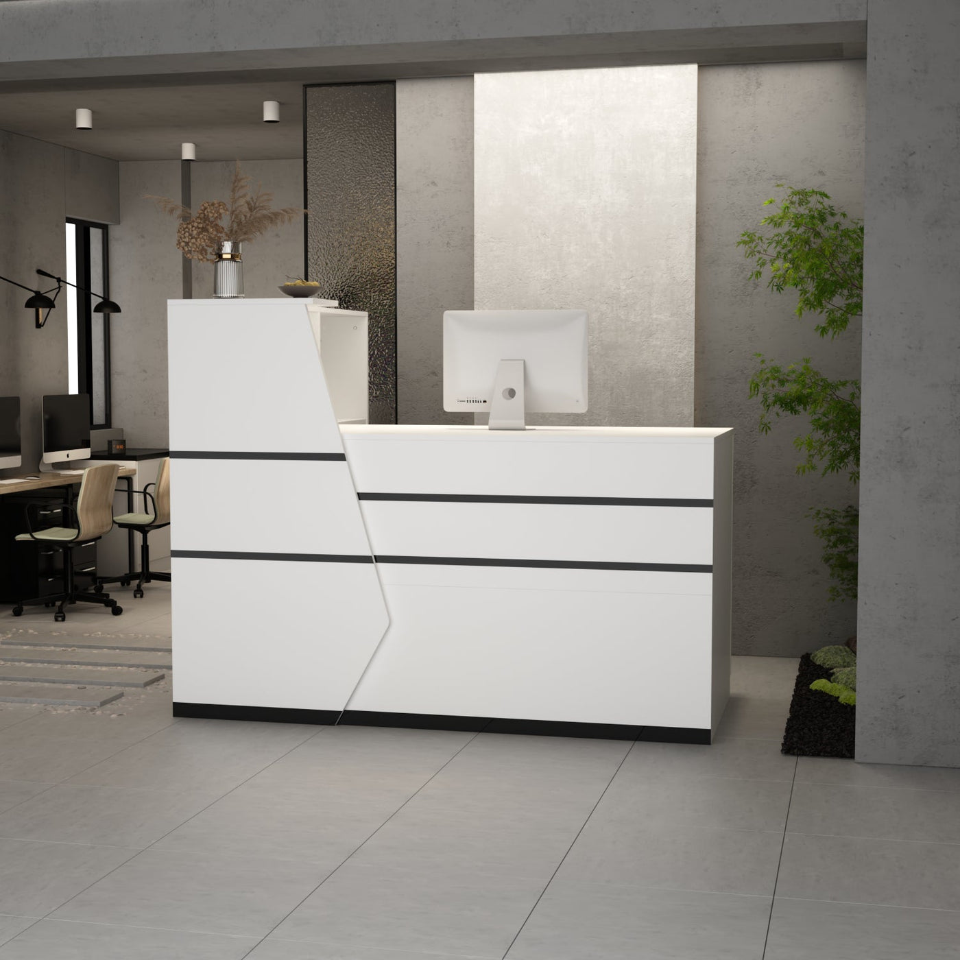 Reception Desk Front Counter Desk with Lockable Drawer & Bookshelf