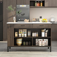 55.1" Modern Kitchen Island with 2 Drawers and Open Storage Shelves
