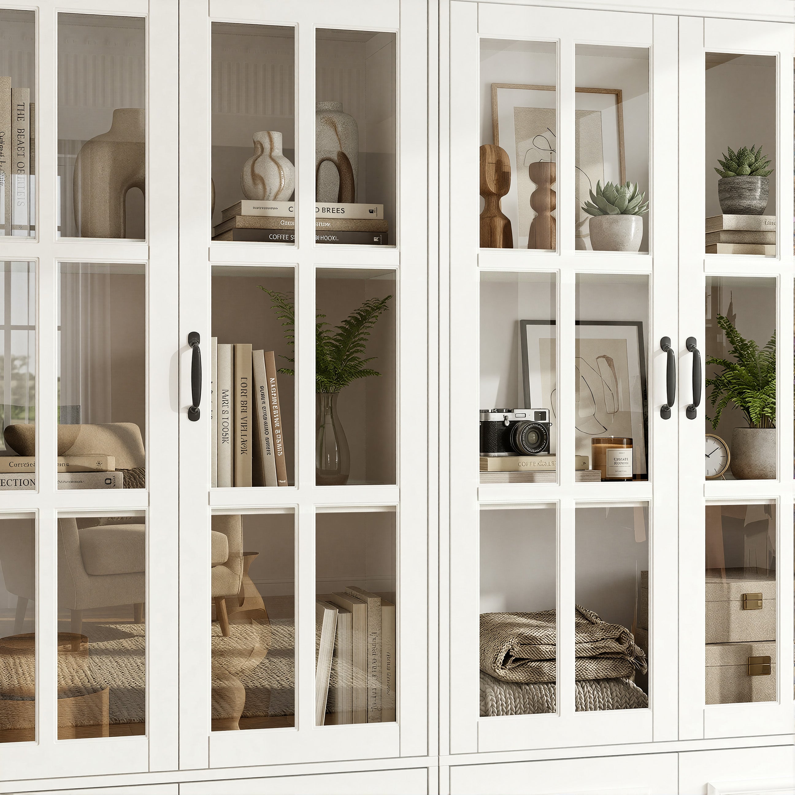 78.7 inch Modern White Storage Cabinet with 10 Doors and 15 Adjustable Shelves