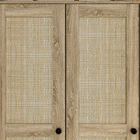63" Rustic 4-Door Wardrobe Armoire with Rattan Paneling, 6 Drawers & 2 Hanging Rods