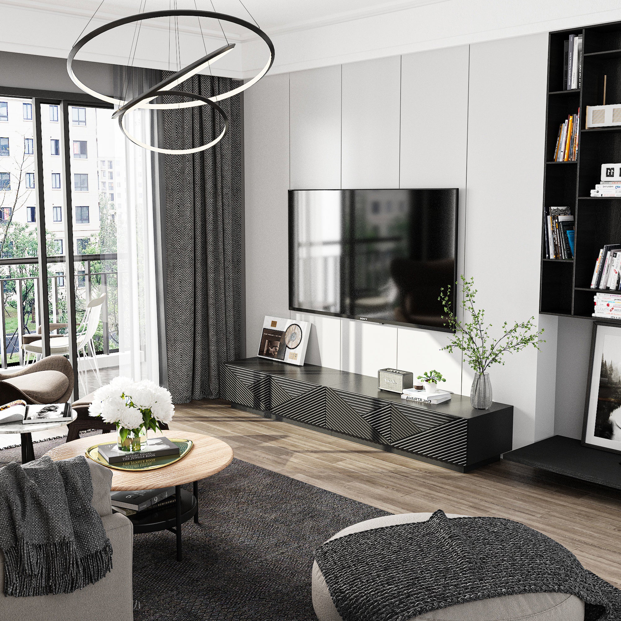 70'' Media Console TV Stand With Drop-Down Doors