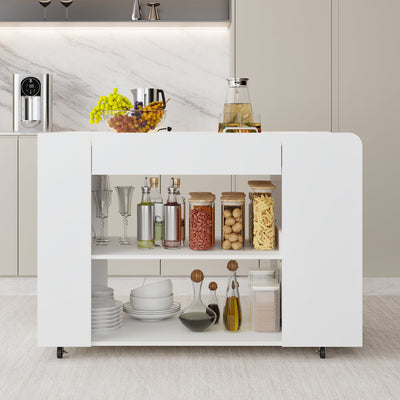 47.8" Rolling Kitchen Island Cart with Glass Top and Light