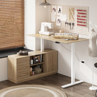63" Modern Minimalist White Standing Desk with 3 Drawers and 2 Shelves