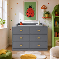 45.1" Modern White/Gray Changing Table Nursery Dresser with 6 Drawers