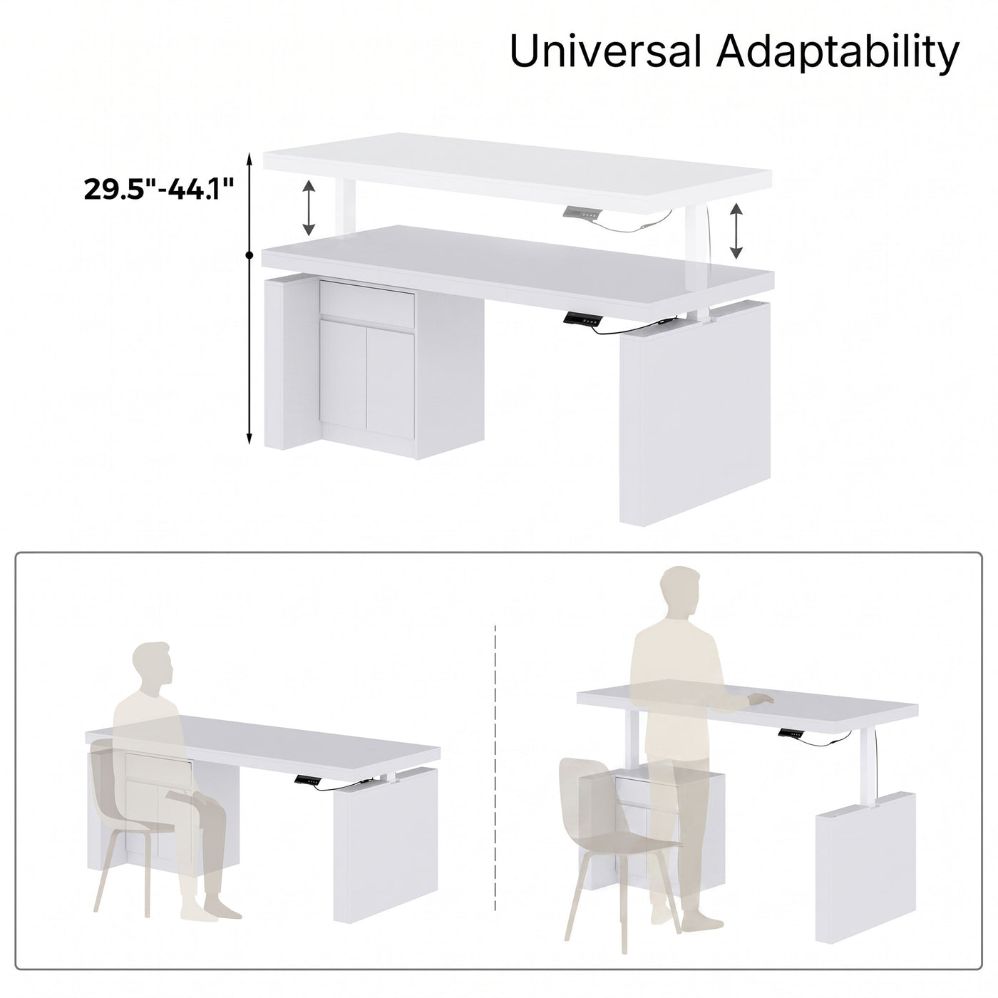 71" Modern Minimalist Standing Desk with File Drawer and Storage Cabinet