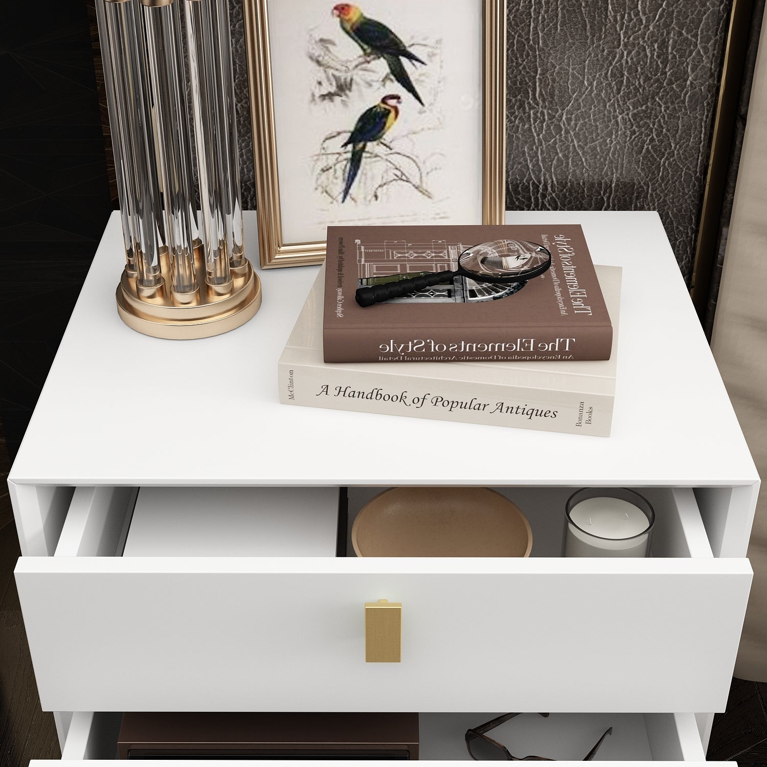 Nightstand Dresser Black End Table in Gold Metal Legs with 3 Drawers