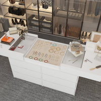 63" Modern White 1-Shelf Chest With 12 Drawers And Tempered Glass Top