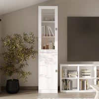 15.7" Modern White 5-Tier Slim Bookcase with Tempered Glass Door