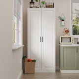 72.2 inches Modern White Kitchen Pantry With Rotating Food Storage Shelves, Door-mounted Racks, Adjustable Shelving