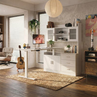68.5" Modern White Standing Desk with Hutch and Storage Cabinet