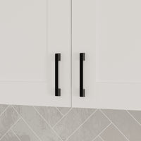 30" Modern White Food Pantry with Wall-Mounted Cabinet