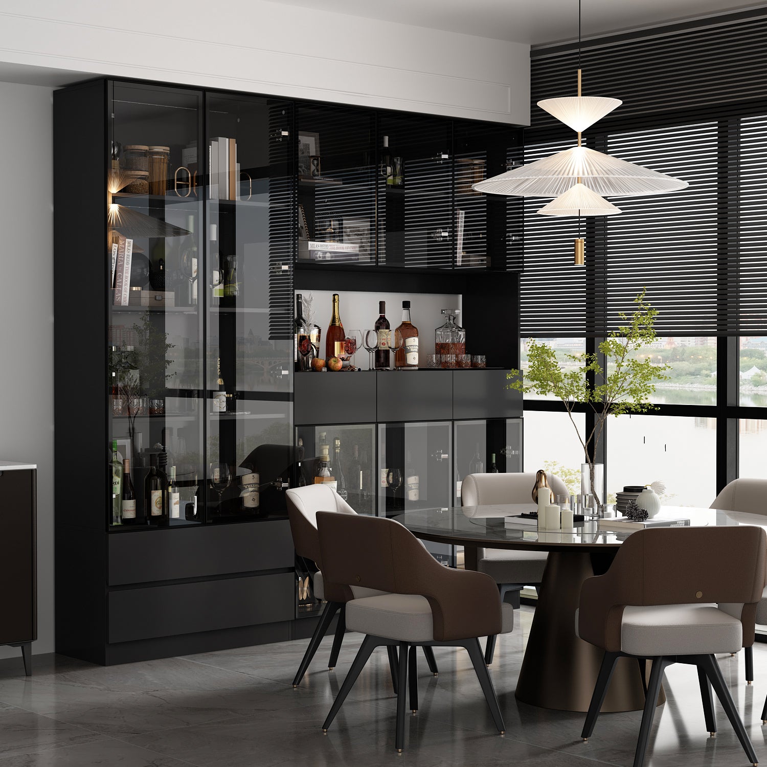 78.7'' H x 78.7'' W Bookcase with Glass Doors & 3-Color Changing Lights