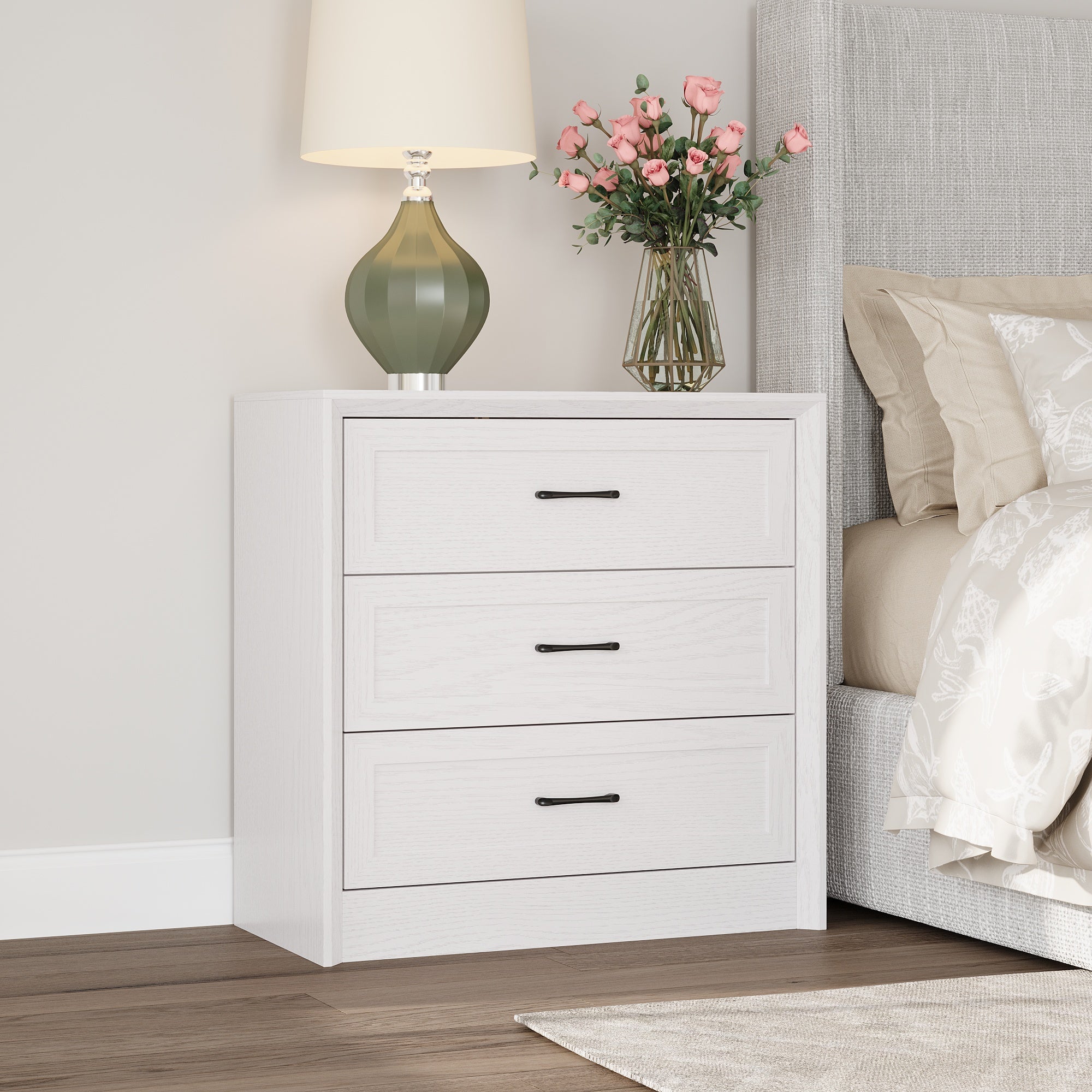 3-Drawer Nightstand With Wood Grain Finish