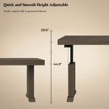 Dark wood standing desk with electric height adjustment and control panel