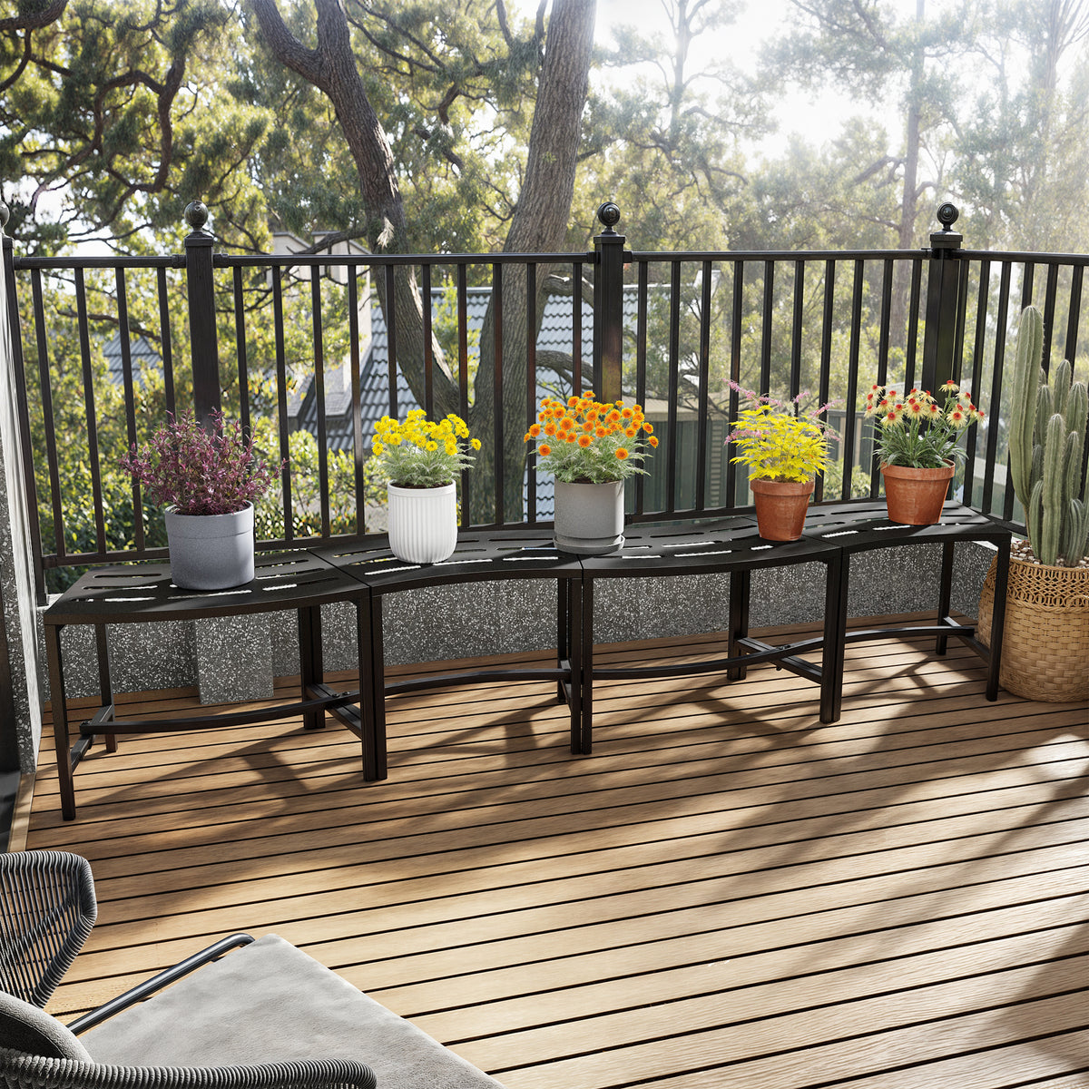 23.9" Industrial Black Outdoor Bench (Set of 4)