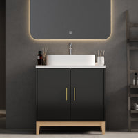 31.6" Modern Black Single Bathroom Vanity With Manufactured Wood Top And Interior Shelves