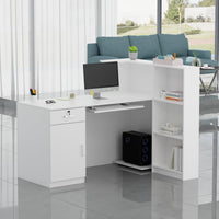 Reception Desk Front Counter Desk with Lockable Drawer & Bookshelf