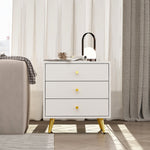 19.7" Modern Minimalist White 3-Drawer Storage Nightstand with Metal Legs for Bedroom